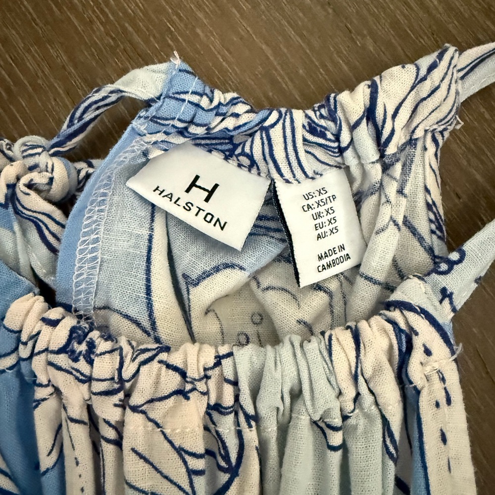 Halston Sky Blue and White Floral Maxi Dress size XS - Picture 4 of 7